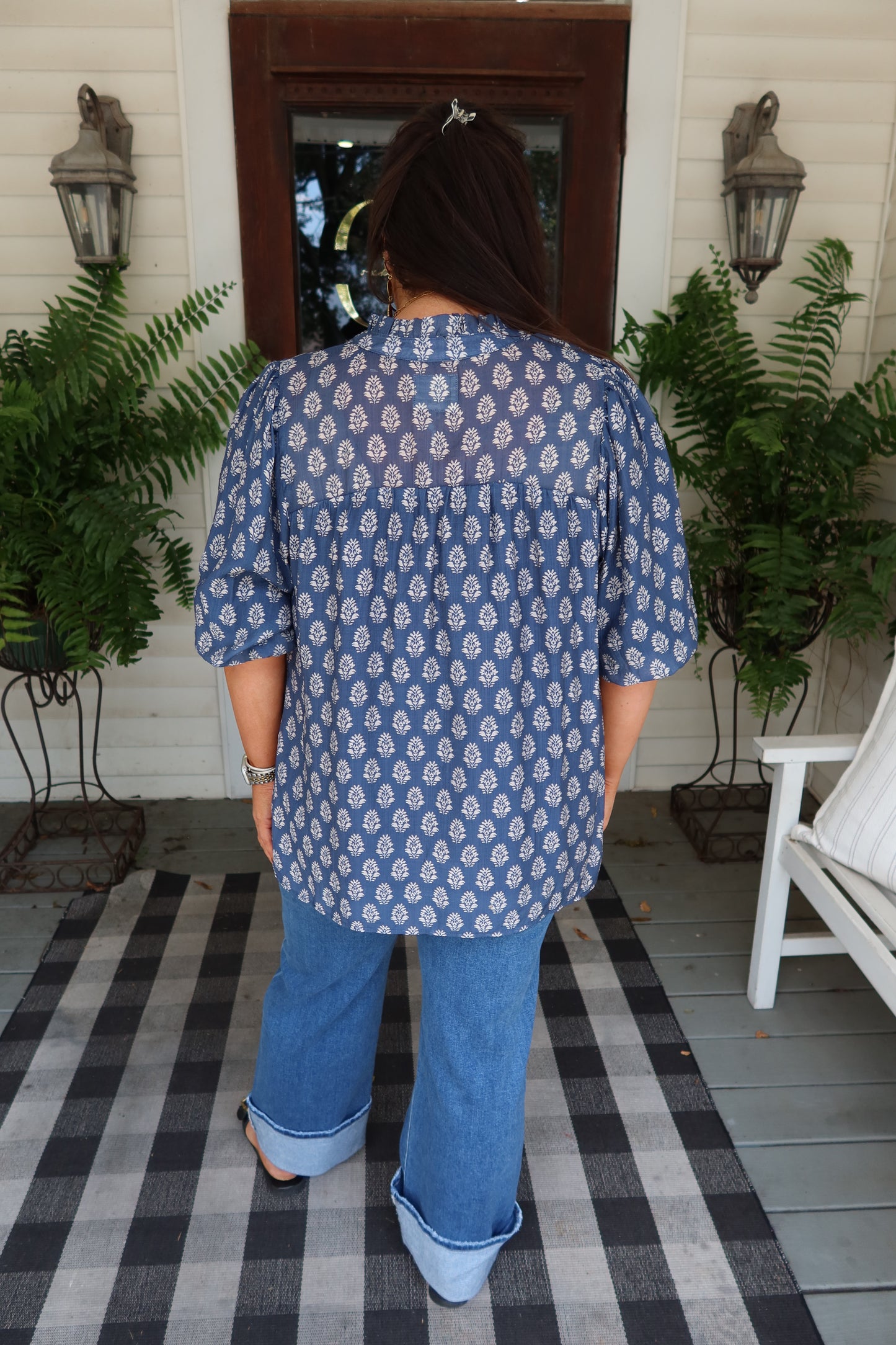 PLUS Split Neck Puff Sleeve Top