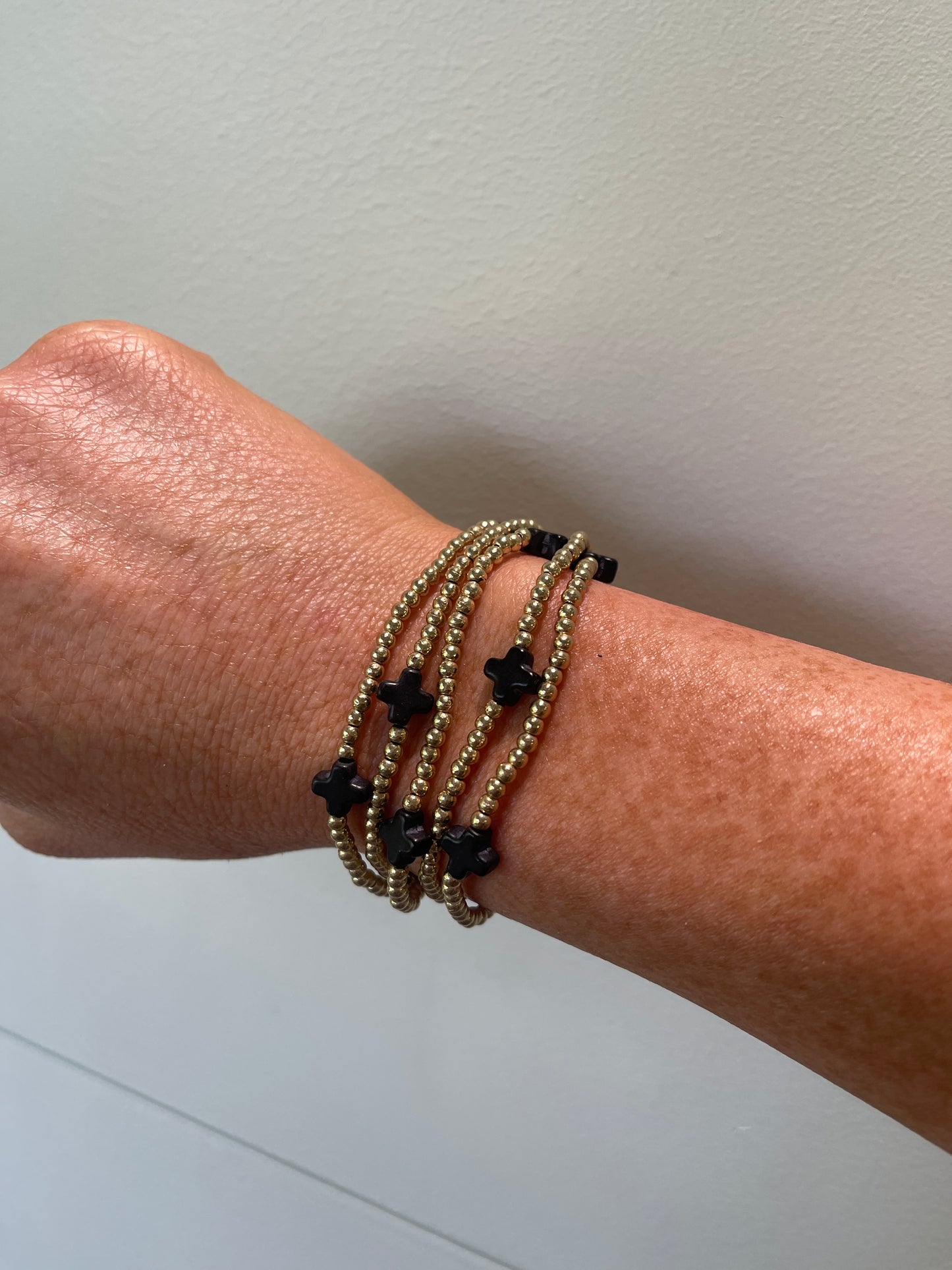 Black Cross & Gold Beaded Bracelet