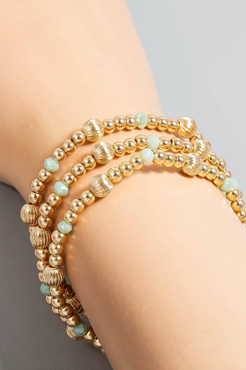 Mixed Metallic And Faceted Beads Bracelet Set