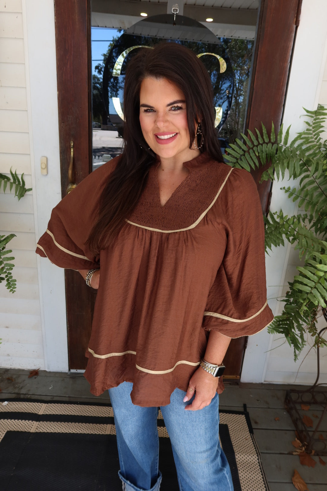 PLUS Brown Jessica Top Gold Piping