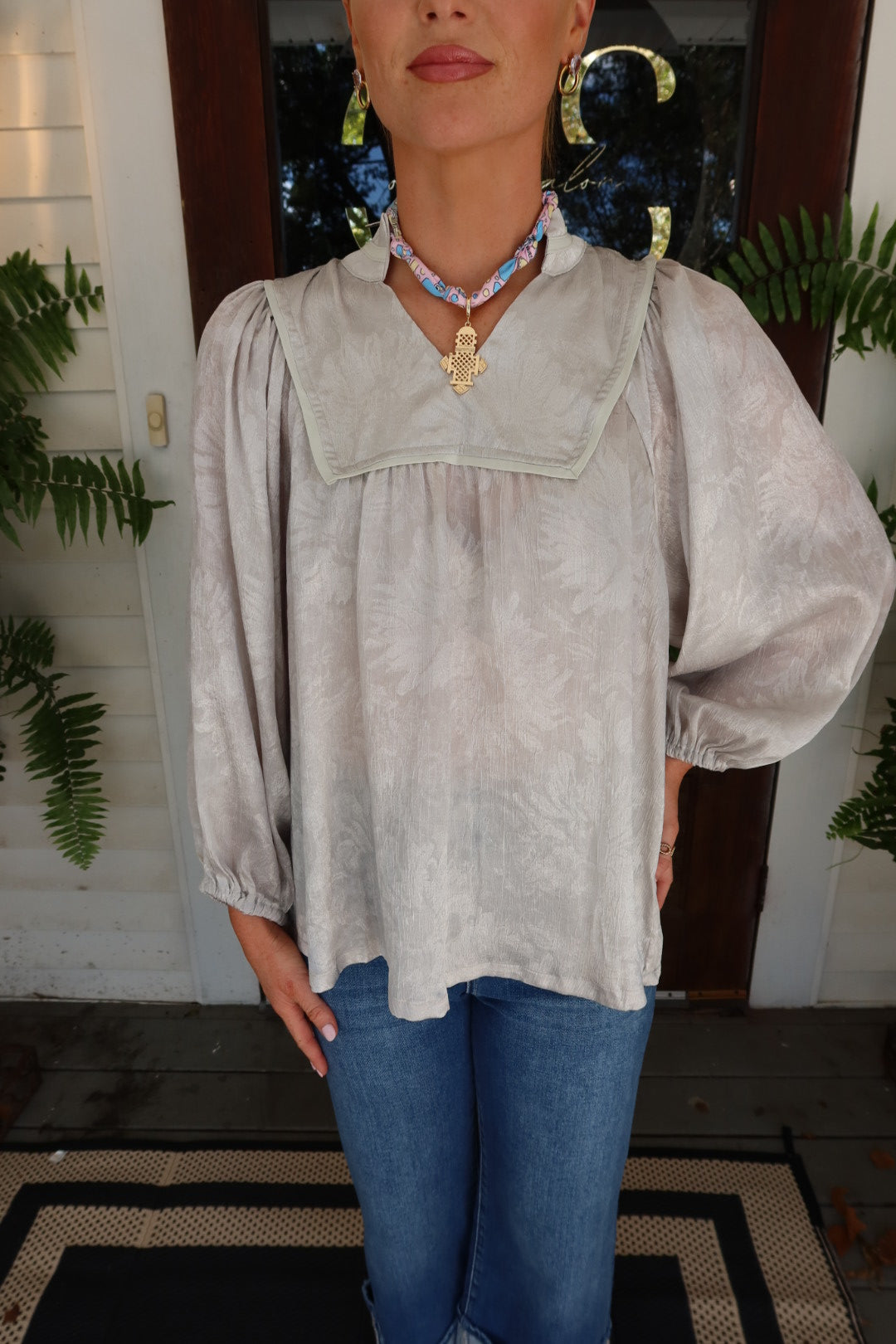 Shining Silver Detailed Top
