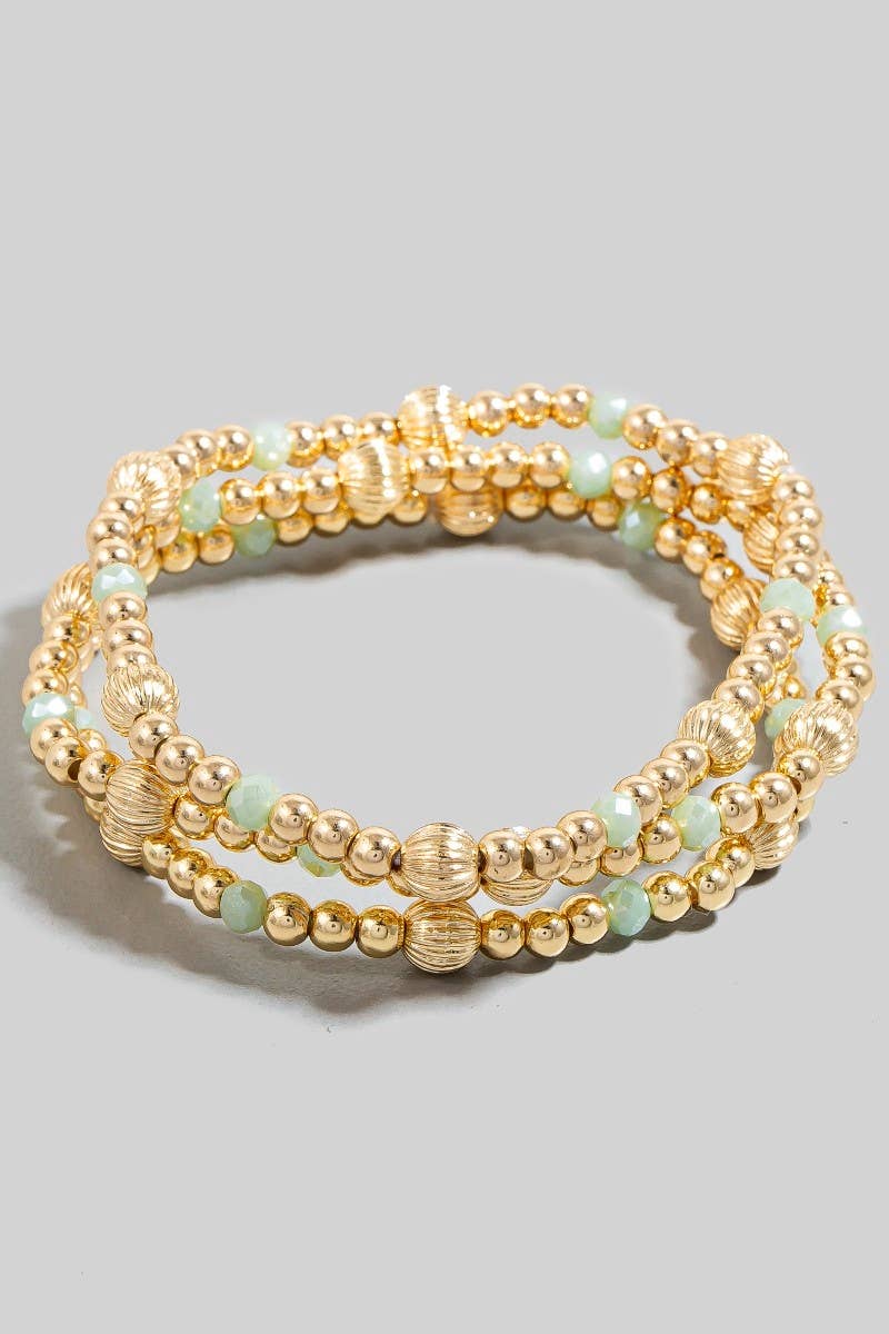 Mixed Metallic And Faceted Beads Bracelet Set