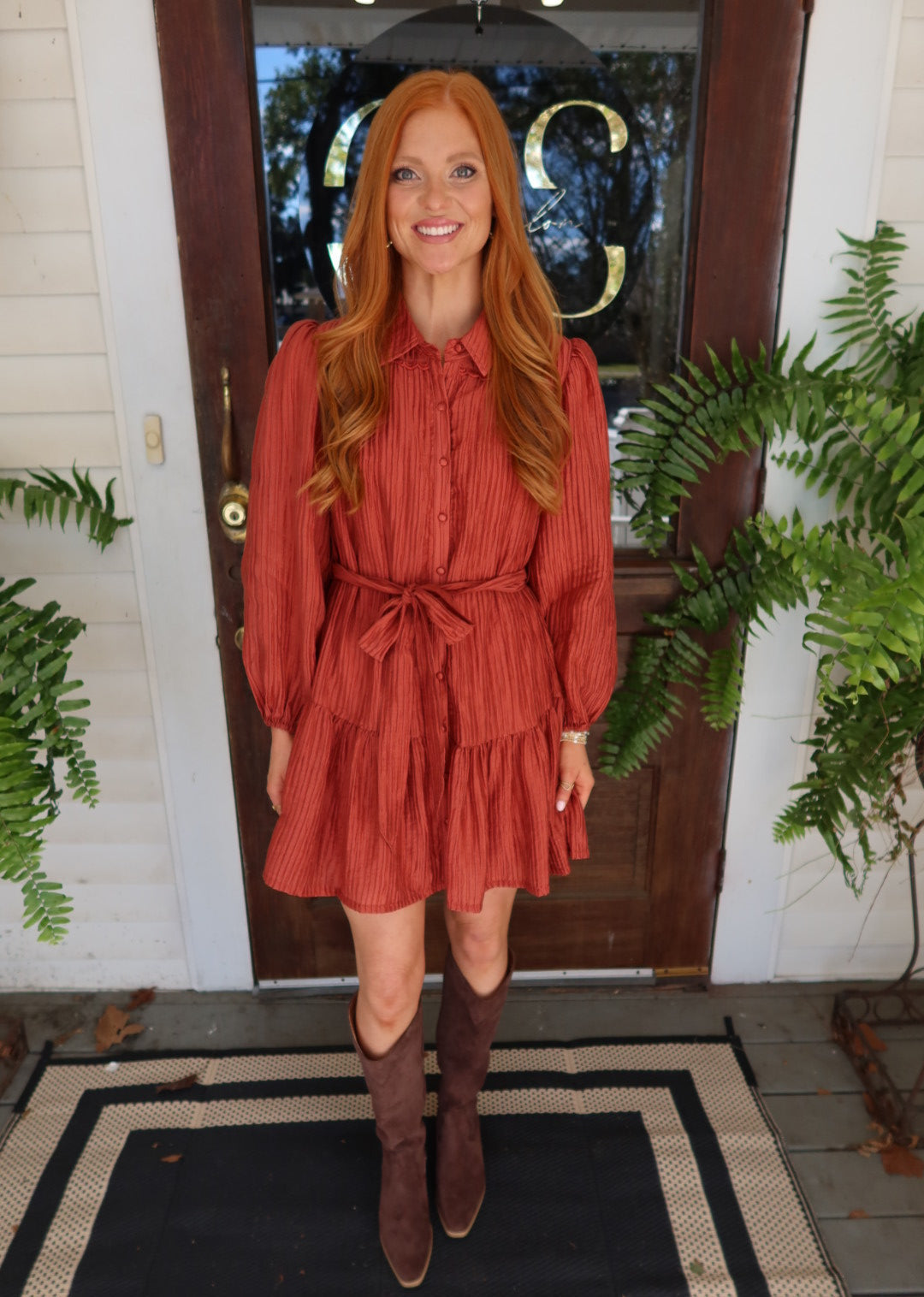 Rust Button Down Mini Dress