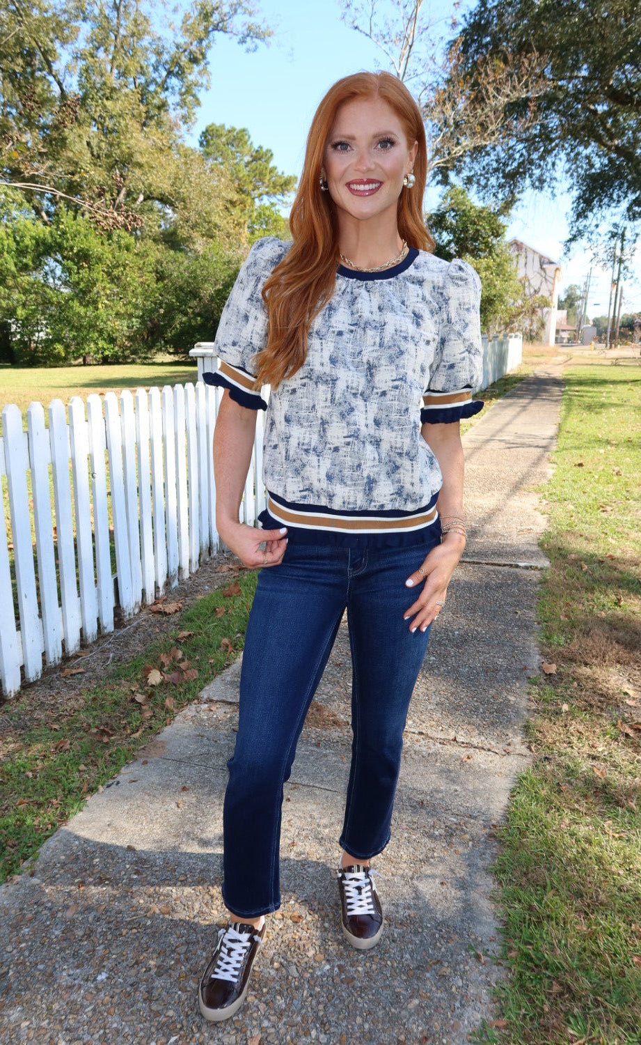 Taupe Stripe Ruffle Elastic Detailed Top
