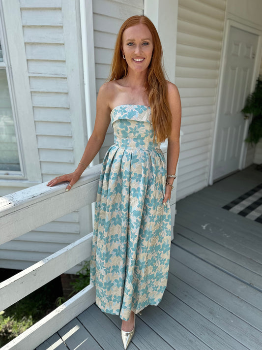 Sea Green Jacquard Tube Midi Dress