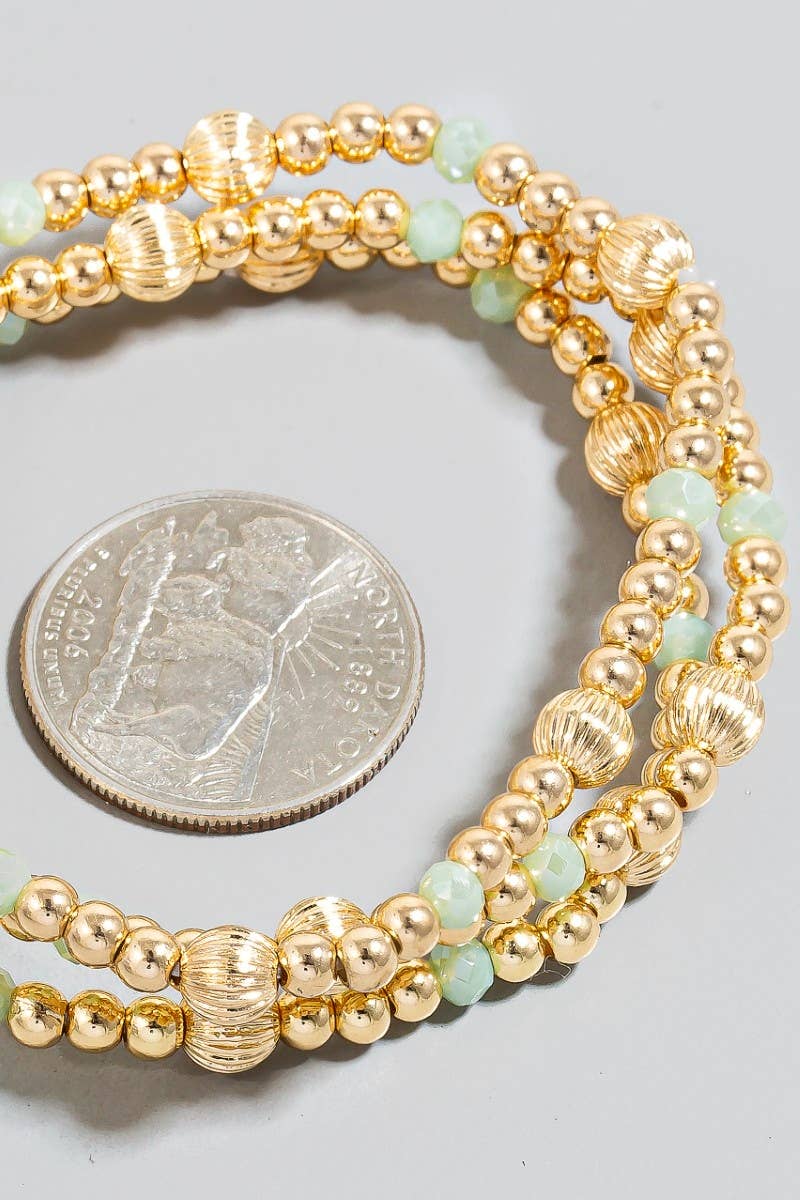 Mixed Metallic And Faceted Beads Bracelet Set